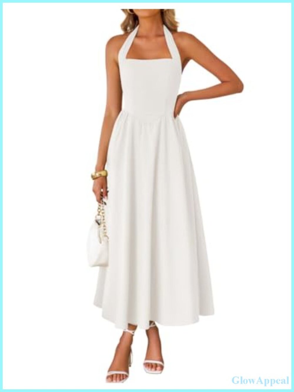 Sleeveless Halter A-Line Maxi Dress Backless High Waist Summer Beach Vacation